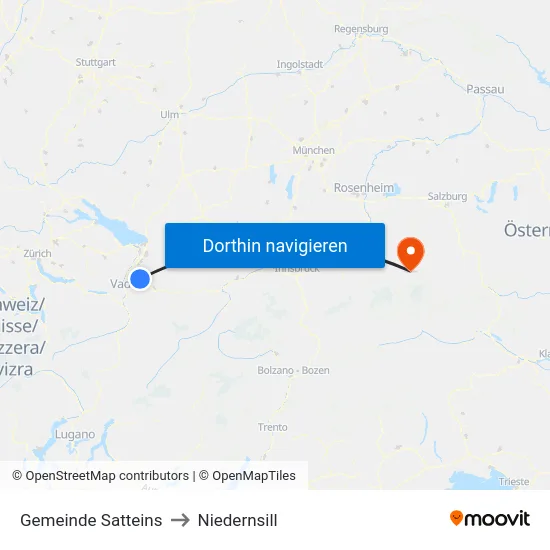 Gemeinde Satteins to Niedernsill map