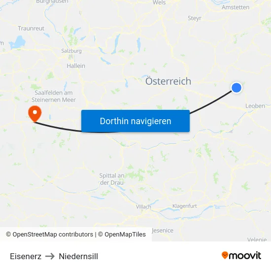 Eisenerz to Niedernsill map
