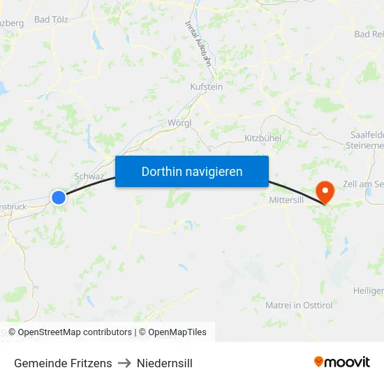 Gemeinde Fritzens to Niedernsill map