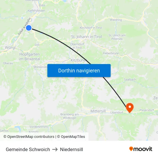 Gemeinde Schwoich to Niedernsill map