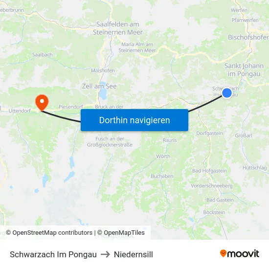 Schwarzach Im Pongau to Niedernsill map