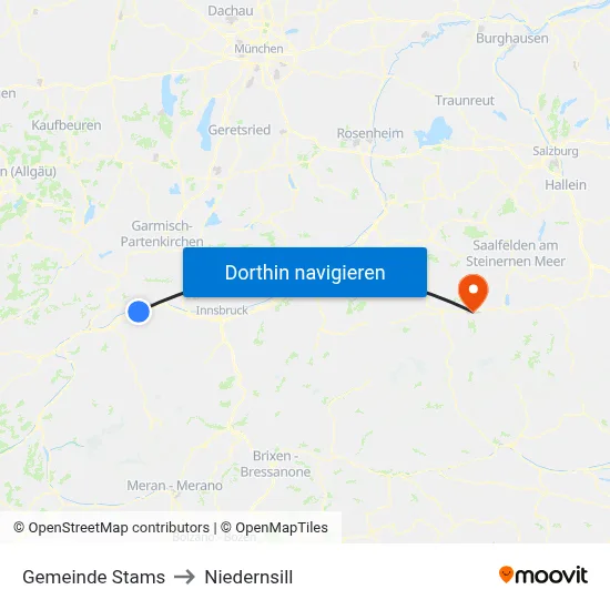 Gemeinde Stams to Niedernsill map