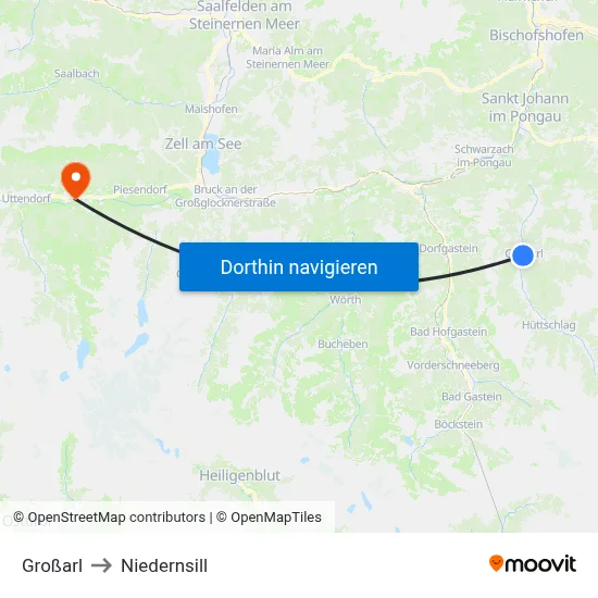 Großarl to Niedernsill map