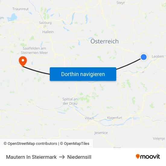 Mautern In Steiermark to Niedernsill map