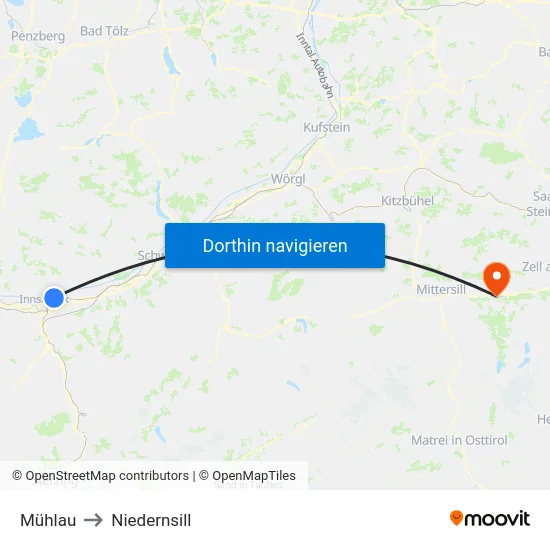 Mühlau to Niedernsill map