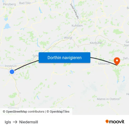 Igls to Niedernsill map