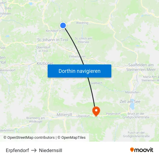 Erpfendorf to Niedernsill map
