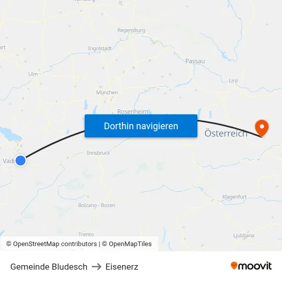 Gemeinde Bludesch to Eisenerz map