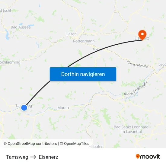 Tamsweg to Eisenerz map