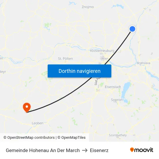 Gemeinde Hohenau An Der March to Eisenerz map