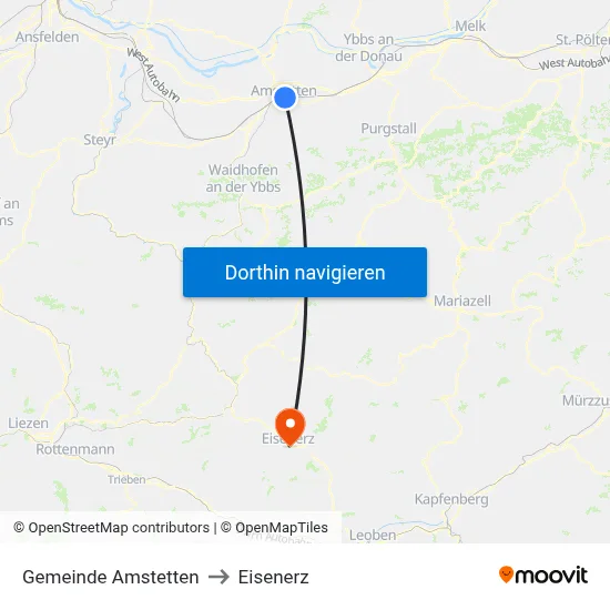 Gemeinde Amstetten to Eisenerz map