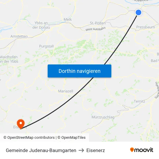 Gemeinde Judenau-Baumgarten to Eisenerz map
