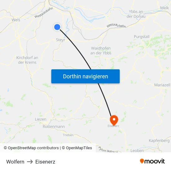 Wolfern to Eisenerz map