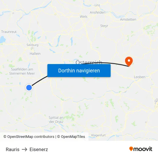 Rauris to Eisenerz map