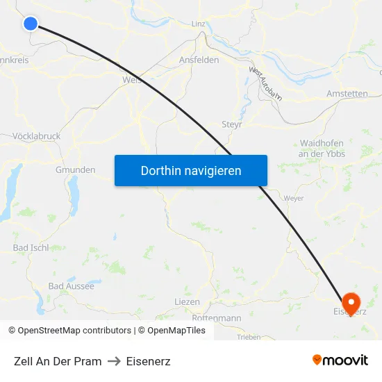 Zell An Der Pram to Eisenerz map