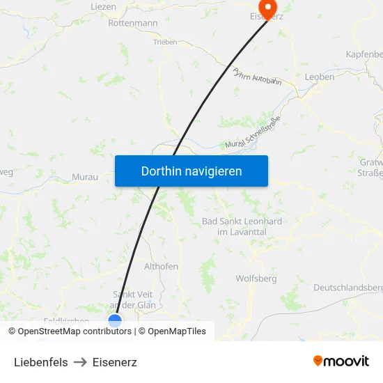 Liebenfels to Eisenerz map