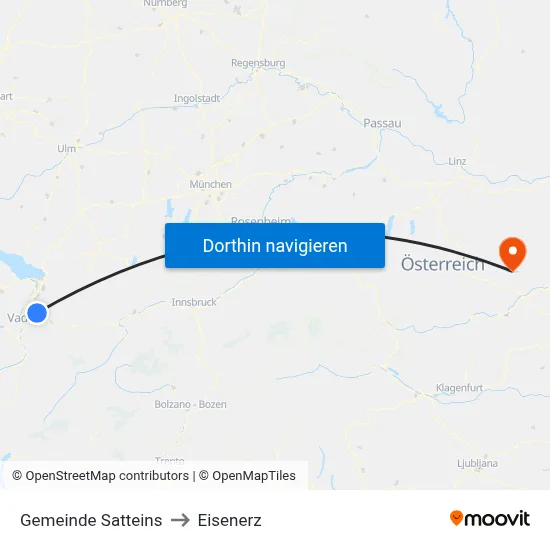 Gemeinde Satteins to Eisenerz map