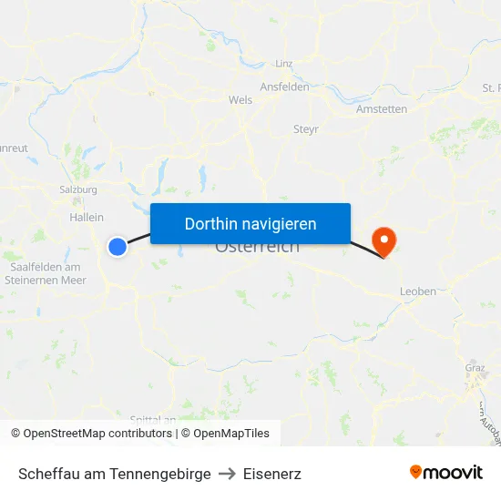Scheffau am Tennengebirge to Eisenerz map