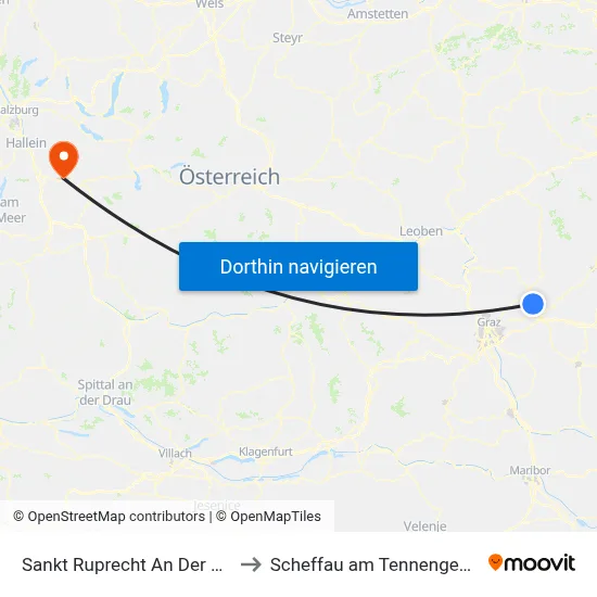 Sankt Ruprecht An Der Raab to Scheffau am Tennengebirge map