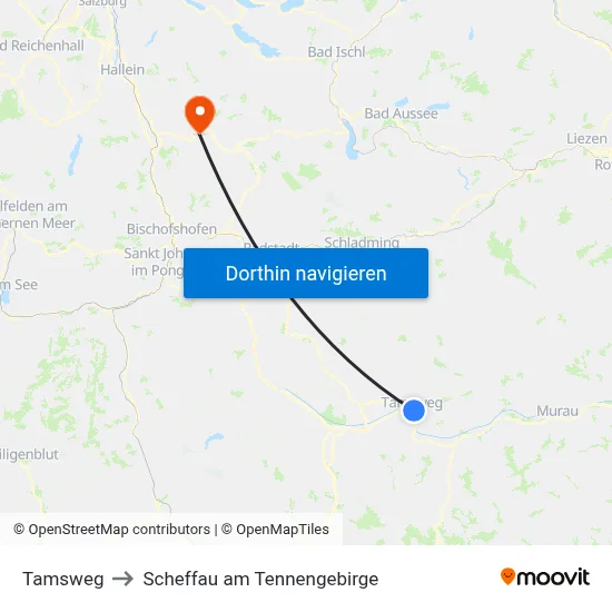 Tamsweg to Scheffau am Tennengebirge map