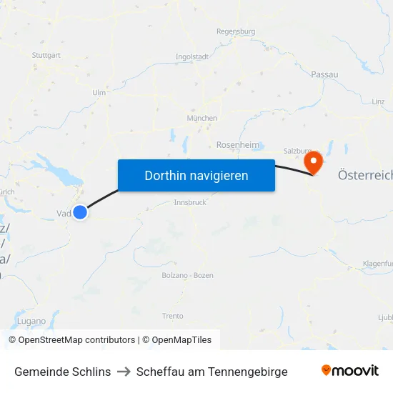 Gemeinde Schlins to Scheffau am Tennengebirge map