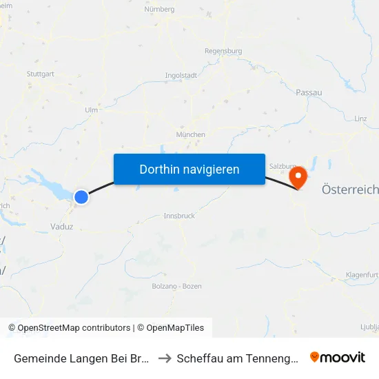 Gemeinde Langen Bei Bregenz to Scheffau am Tennengebirge map