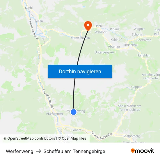 Werfenweng to Scheffau am Tennengebirge map