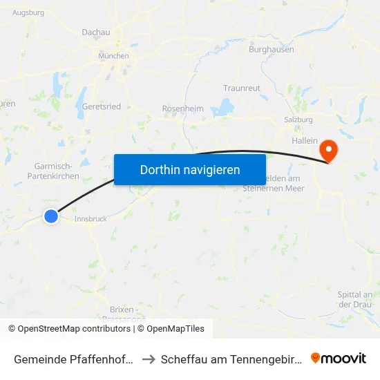 Gemeinde Pfaffenhofen to Scheffau am Tennengebirge map