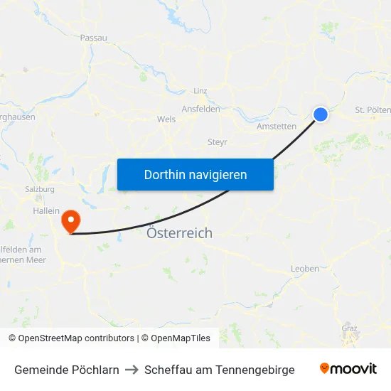 Gemeinde Pöchlarn to Scheffau am Tennengebirge map