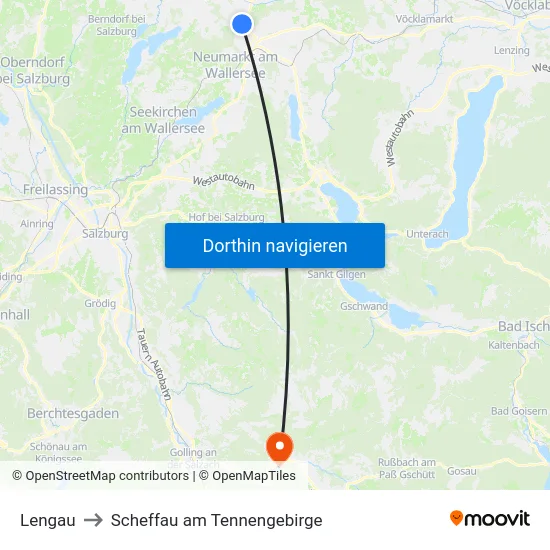 Lengau to Scheffau am Tennengebirge map