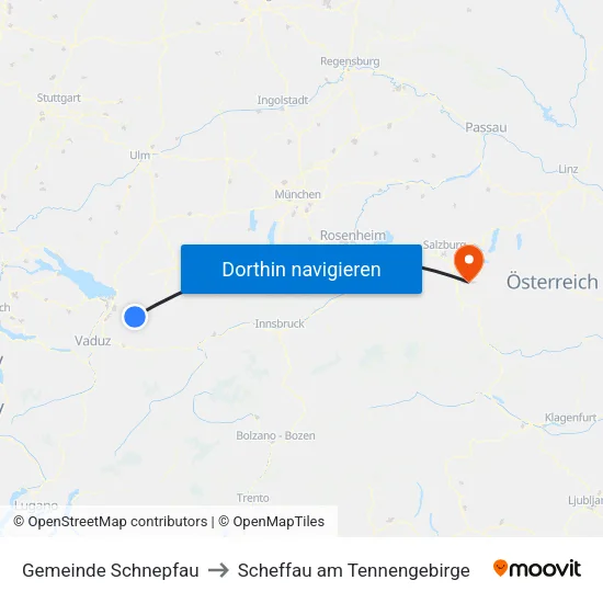 Gemeinde Schnepfau to Scheffau am Tennengebirge map