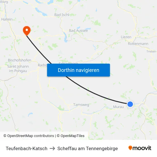 Teufenbach-Katsch to Scheffau am Tennengebirge map