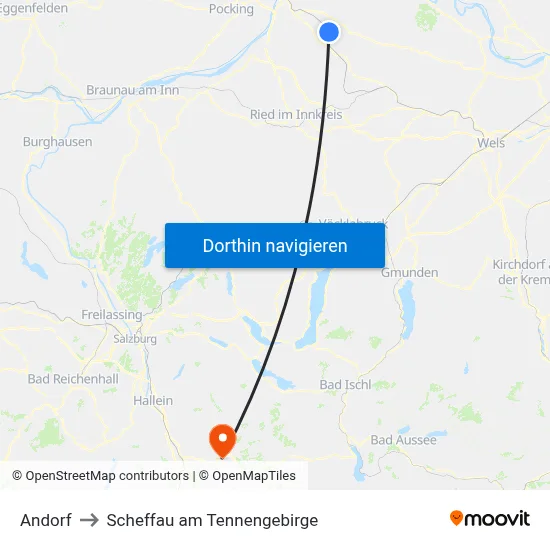 Andorf to Scheffau am Tennengebirge map
