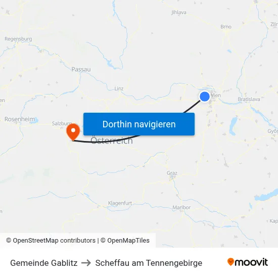 Gemeinde Gablitz to Scheffau am Tennengebirge map