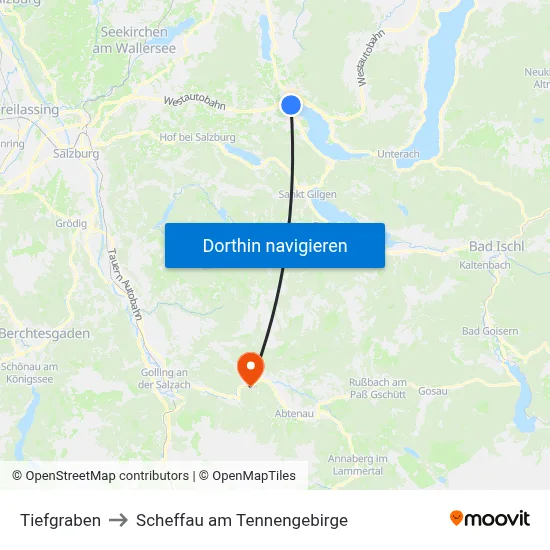 Tiefgraben to Scheffau am Tennengebirge map