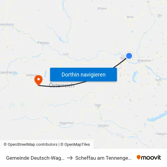 Gemeinde Deutsch-Wagram to Scheffau am Tennengebirge map