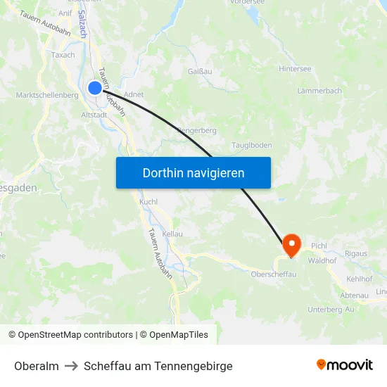 Oberalm to Scheffau am Tennengebirge map