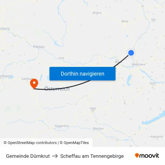 Gemeinde Dürnkrut to Scheffau am Tennengebirge map