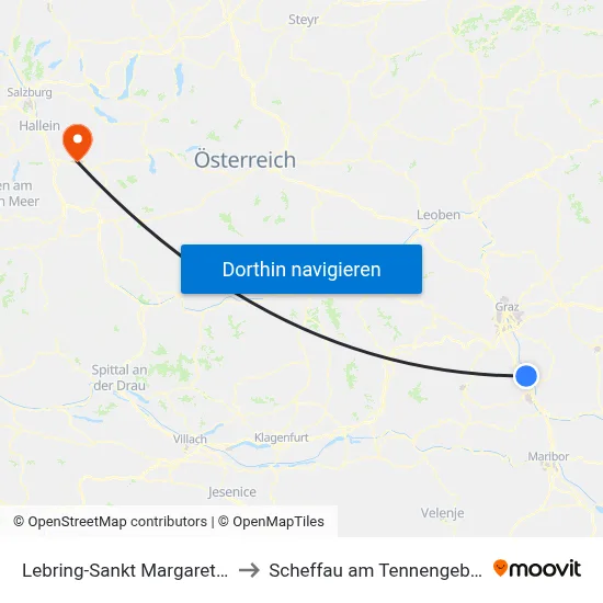 Lebring-Sankt Margarethen to Scheffau am Tennengebirge map