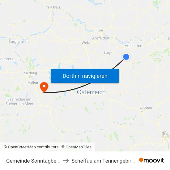 Gemeinde Sonntagberg to Scheffau am Tennengebirge map