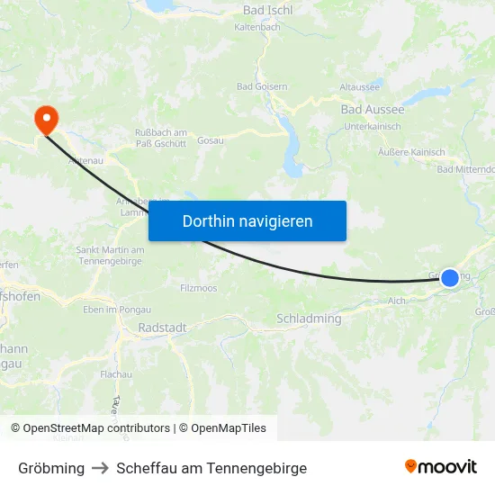 Gröbming to Scheffau am Tennengebirge map