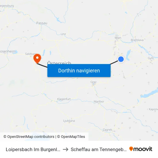 Loipersbach Im Burgenland to Scheffau am Tennengebirge map