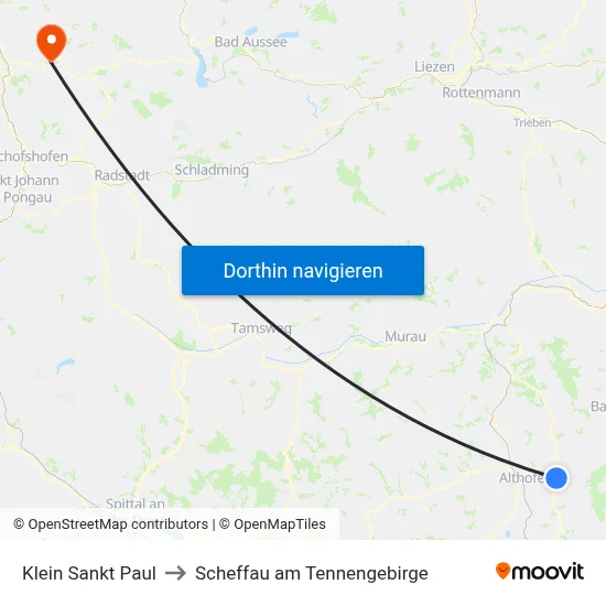 Klein Sankt Paul to Scheffau am Tennengebirge map