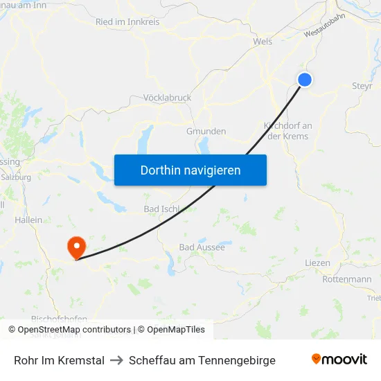 Rohr Im Kremstal to Scheffau am Tennengebirge map