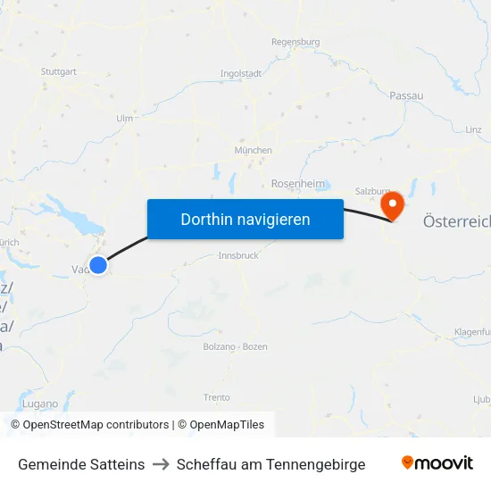 Gemeinde Satteins to Scheffau am Tennengebirge map