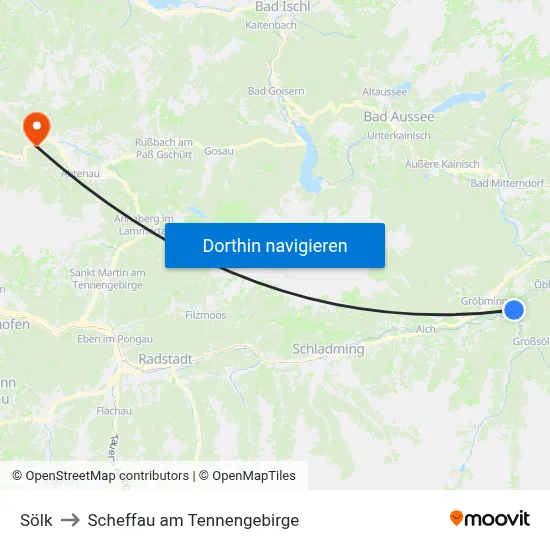 Sölk to Scheffau am Tennengebirge map