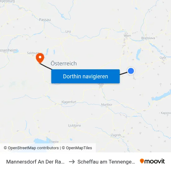 Mannersdorf An Der Rabnitz to Scheffau am Tennengebirge map