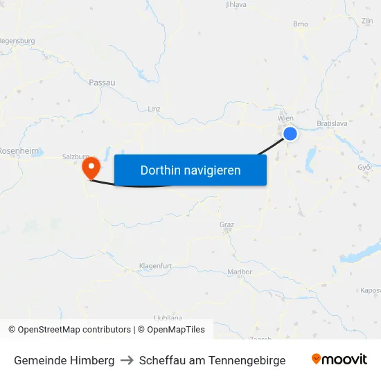 Gemeinde Himberg to Scheffau am Tennengebirge map