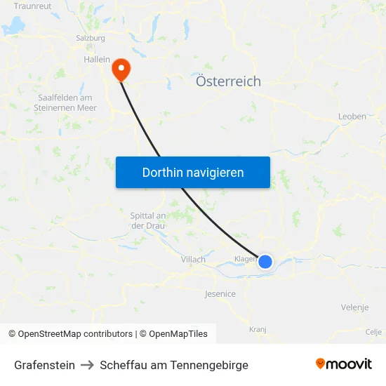 Grafenstein to Scheffau am Tennengebirge map