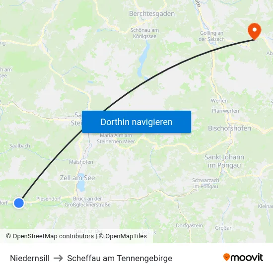 Niedernsill to Scheffau am Tennengebirge map
